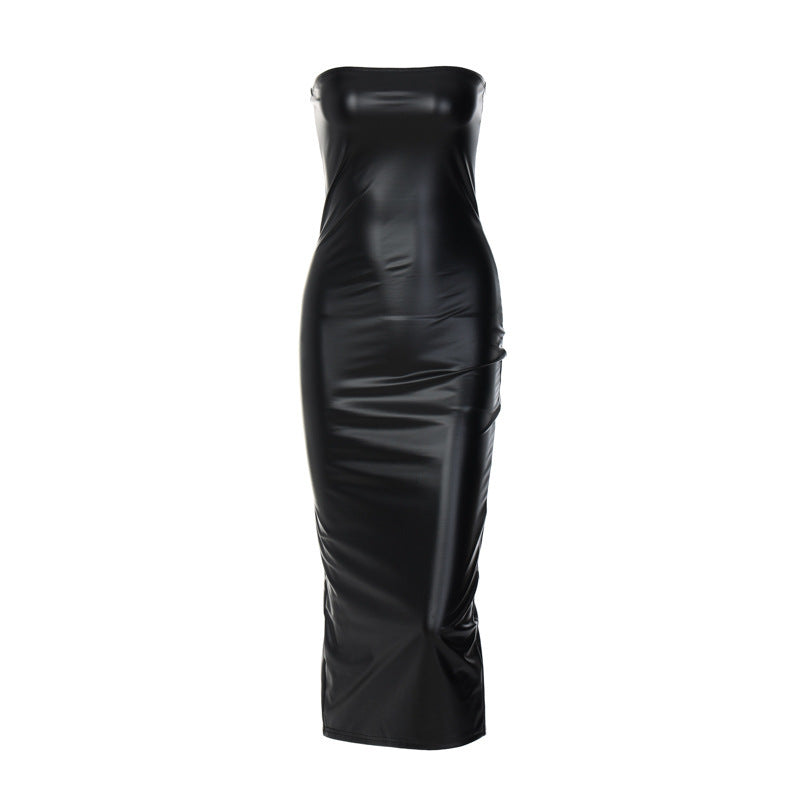 Damenbekleidung Herbst Ärmelloses Tube Top Sexy Schlankmachendes Schlitz-Midikleid Damen