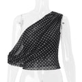 Damenbekleidung Sommer Sexy Carmen-Ausschnitt Tupfen Chiffon Durchsichtig Unregelmäßiges Asymmetrisches Top Damen