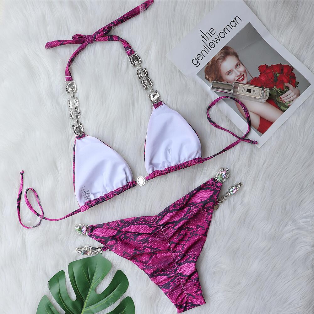 Nouveau Bikini Sexy Motif Serpent Cristal Diamant Maillot de Bain Femme Deux Pièces Maillot de Bain de Plage