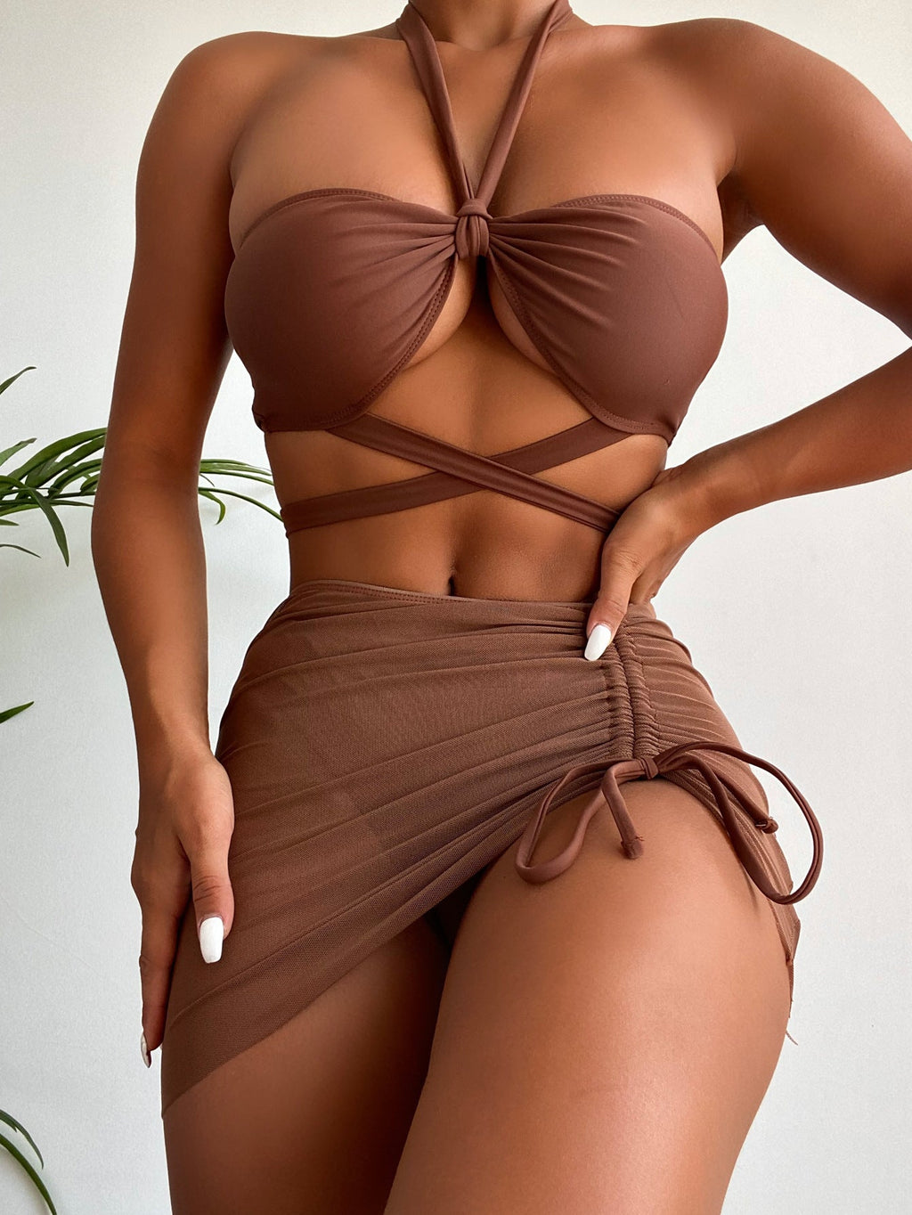 Bikini einfarbig, dreiteiliger Split-Badeanzug Bikini