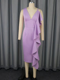 Robe Femme Sexy Col V à Bretelles Élégante Volants Coupe Ajustée Fourreau Cocktail Soirée