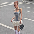 Damenbekleidung Herbst Sexy Sling Pailletten Kontrastfarben Slim Fit Kleid