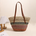 Sac en paille à rayures colorées avec bandoulière, grande capacité, sac tissé en rotin pour femme, panier de légumes portable