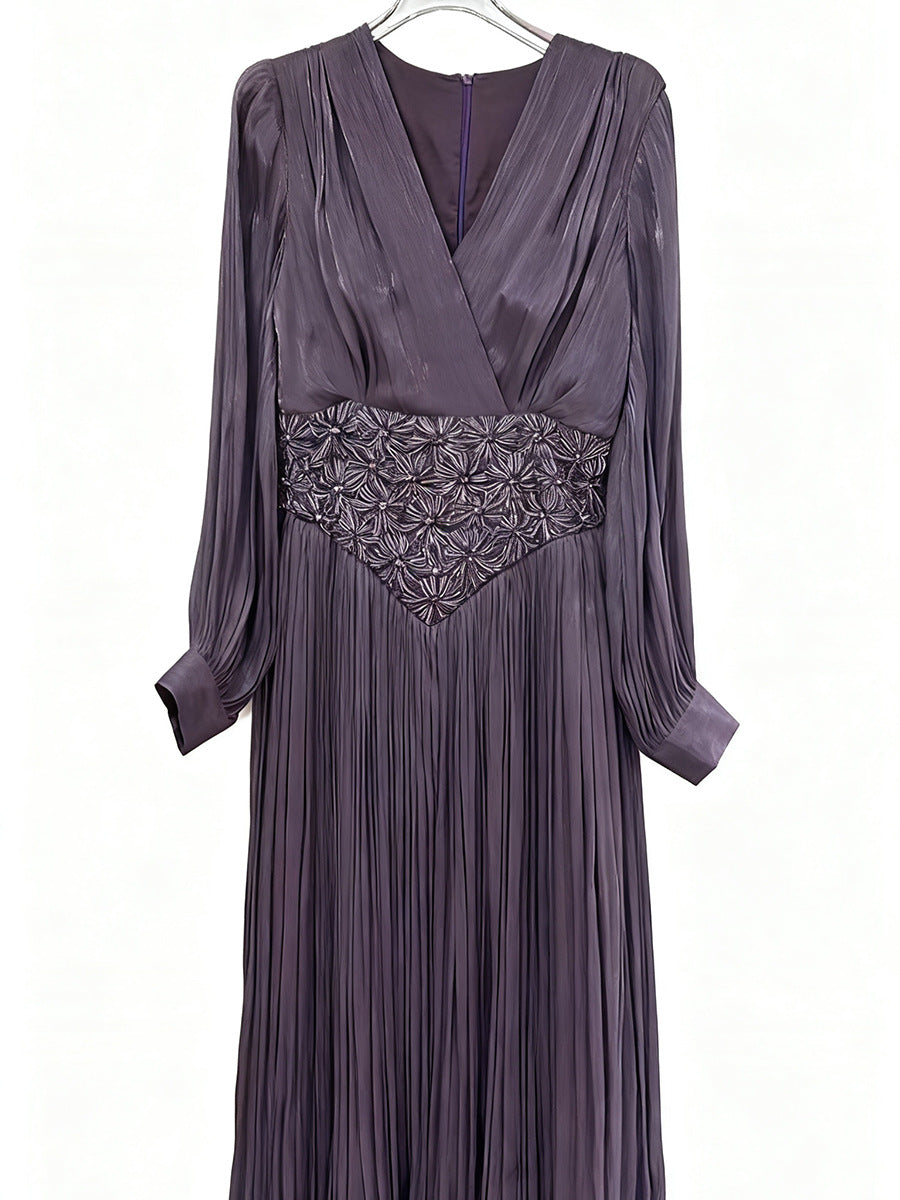 Elegantes Langarm-Kleid in Uni-Farbe mit Rautenmuster, Herbstkleid, hochwertiges figurbetontes Damenkleid mit Taillenbetonung