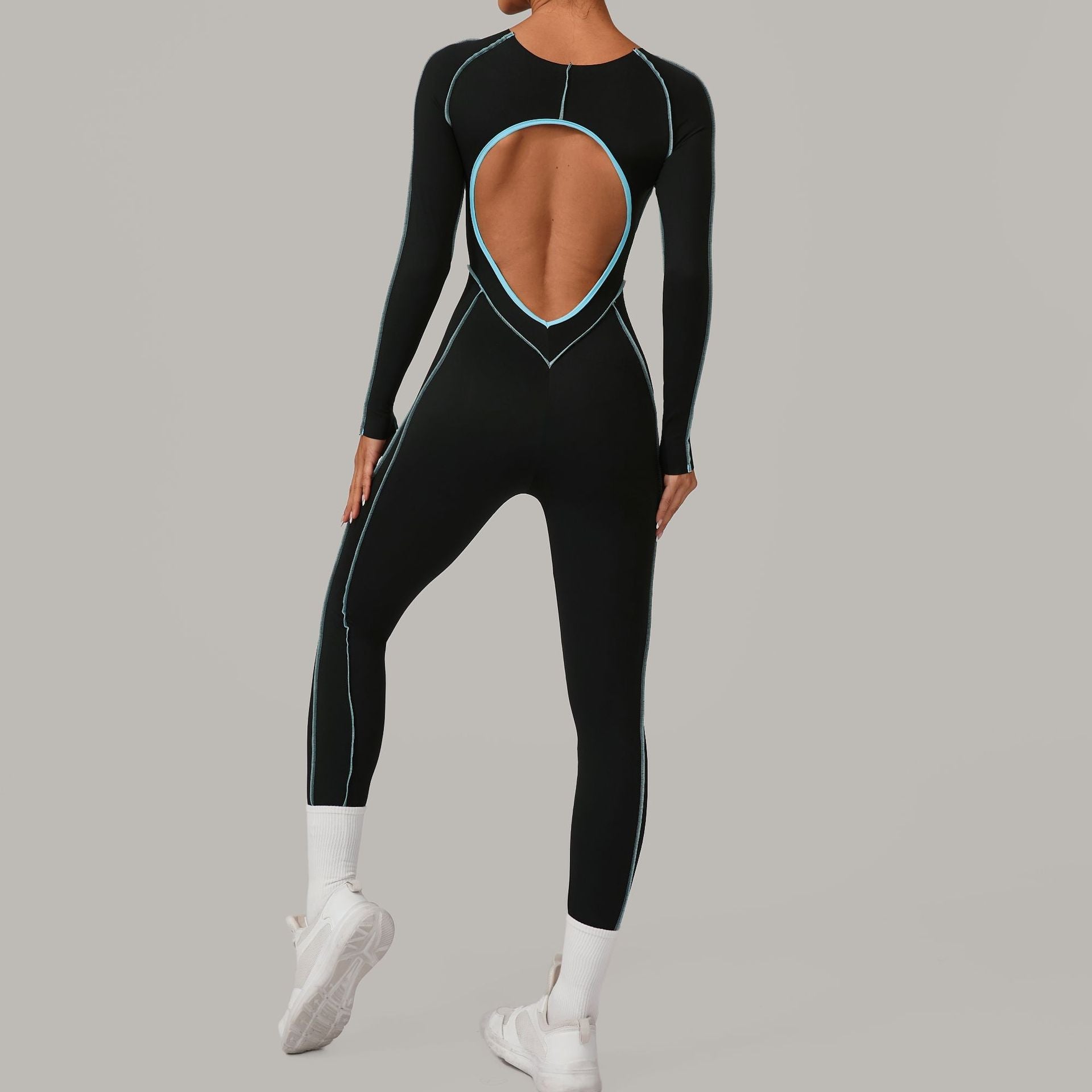 Dreidimensionaler Yoga-Jumpsuit mit farblich passenden, langen Ärmeln, hoher Festigkeit, Fitness, Sport, einteilige Strumpfhose