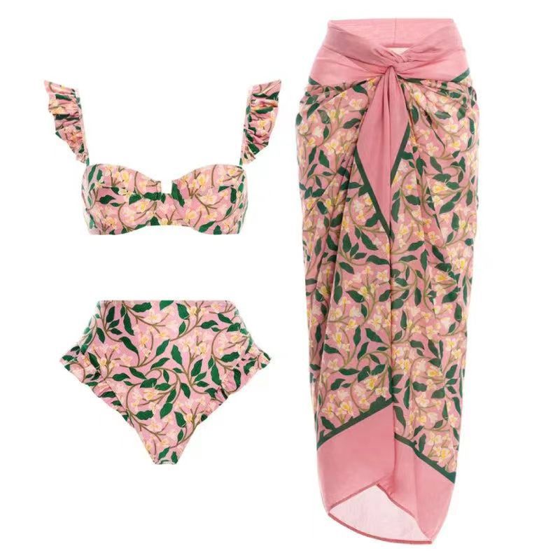 Ensemble trois pièces bikini sexy maillot de bain split femme robe en mousseline tenue de bain