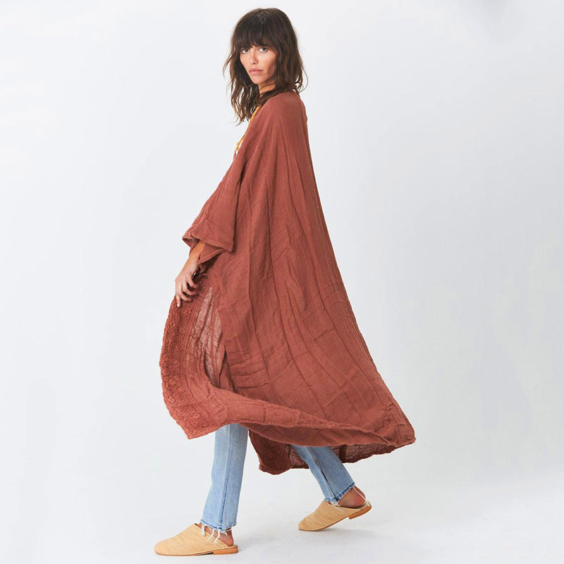 Rostrote Spitzen-Strickjacke Lockerer Strand-Sonnenschutzmantel Strandüberwurf Badeanzug Oberbekleidung Damen