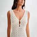 Robe d'été sexy sans manches creuse en maille, robe de plage ajourée, dos nu de haute qualité pour femme