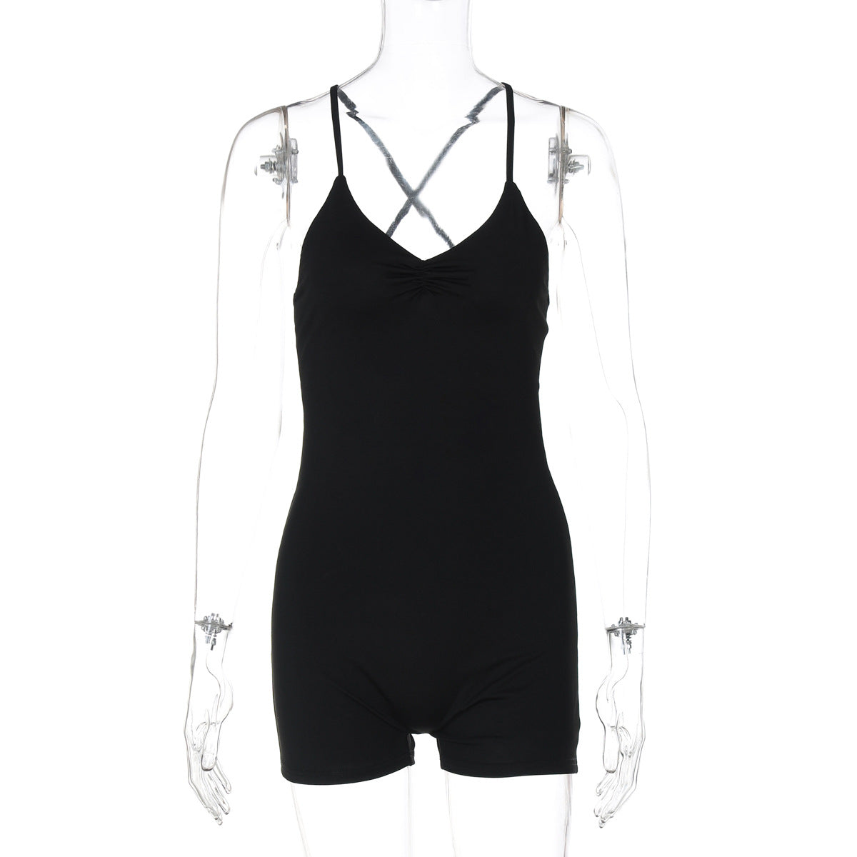 Damenbekleidung Sommer Einfarbig Spaghettiträger Rückenfrei Fitness Yoga Enger Jumpsuit