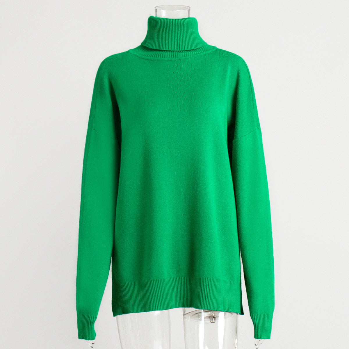 Rollkragenpullover Damen Herbst Winter Lässiger Pullover Schlitz Locker Einfarbig Strickpullover
