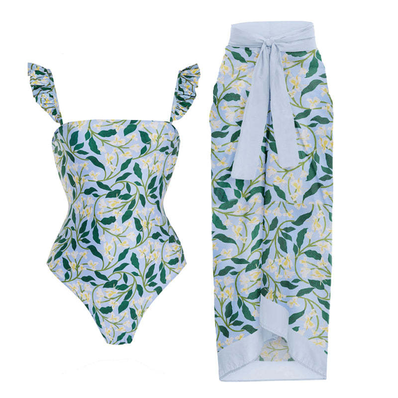 Flying Edge One Piece Damen Bademode Europäischer, französischer Retro-Badeanzug zur Bauchkaschierung Chiffon-Strandkleid