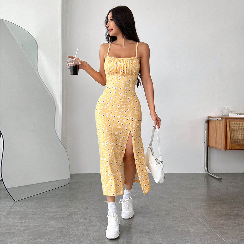 Vêtements Femme Fraîche Douce Printemps Été Robe Midi Florale Jeune