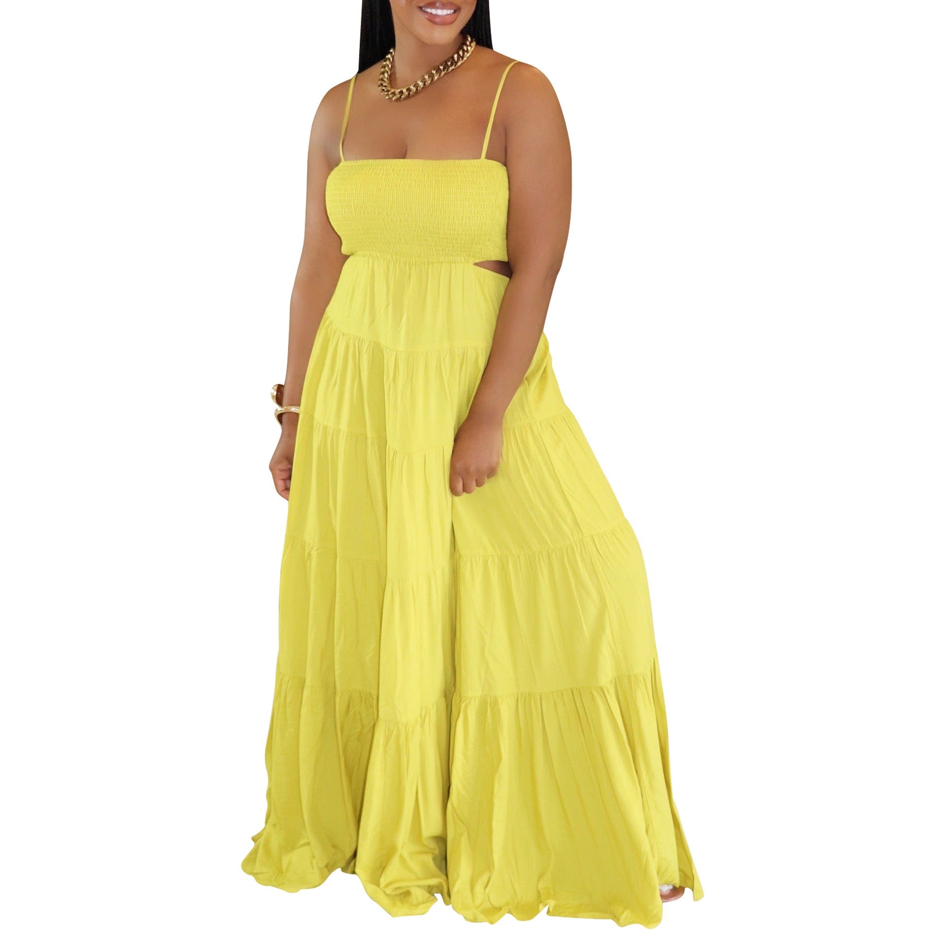 Damenbekleidung Spaghettiträger Ärmelloses Kleid Bohemian Stufenkleid Maxikleid Sommer