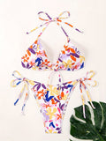Women Clothing Big Floral Print Halter Sexy Push up Swimsuit Women Bikini