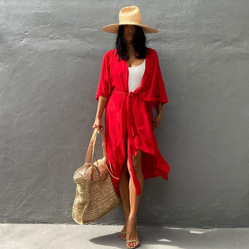 Chemisier de plage populaire en rayonne multicolore, cardigan ample, chemisier de protection solaire pour les vacances, après tout le chemisier