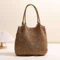 Grand Sac Cabas en Paille Sac à Bandoulière Décontracté Sac de Plage de Vacances Sac pour Femme