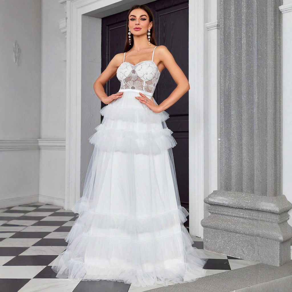 Robe longue sexy pour femme, style bustier en maille ajustée, robe de soirée