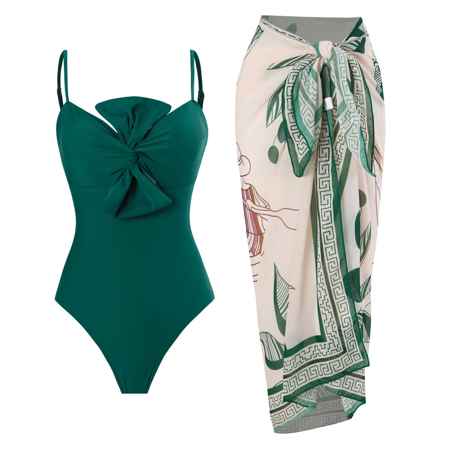 Maillot de bain une pièce femme uni avec nœud, style rétro français, pour amincir la silhouette et cacher le ventre