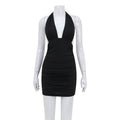 Damen Sexy V-Ausschnitt Neckholder Rückenfreies Kleid Elegant Rein Sexy Hüfte
