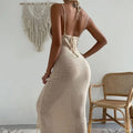 Vêtements pour femmes Robe sexy ajourée avec lacets, dos nu, fines bretelles, coutures, robe longue femme