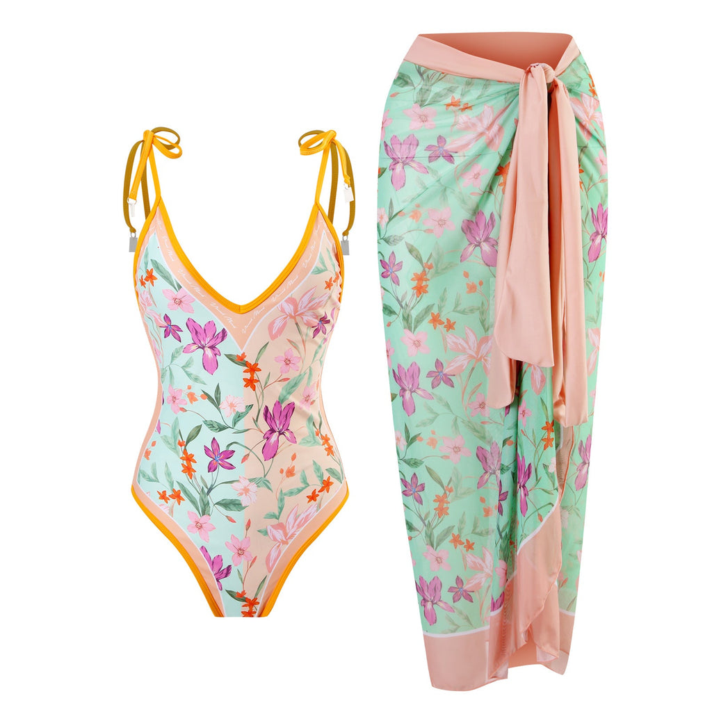 Retro doppelseitiger einteiliger Badeanzug Damen Träger Konservative Bademode Bikini Mesh Maxikleid