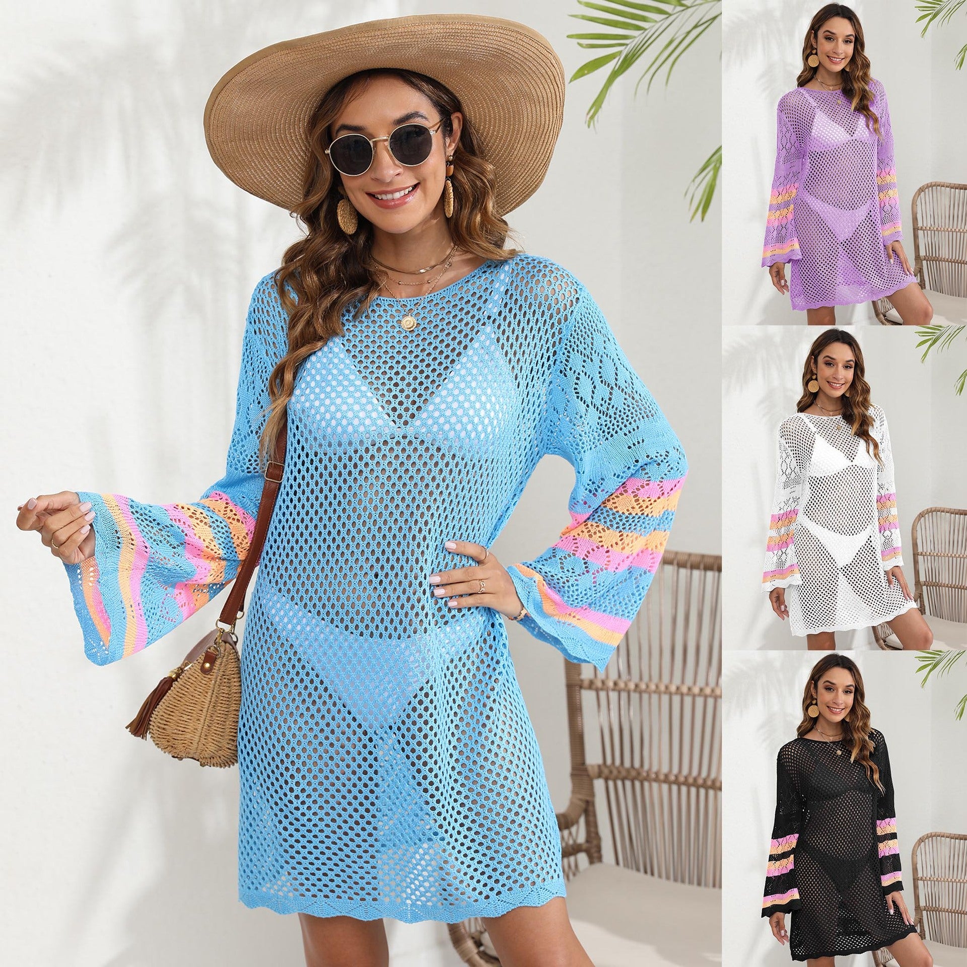 Blouse de plage pour femmes Robe de plage colorée avec patchwork et bikini