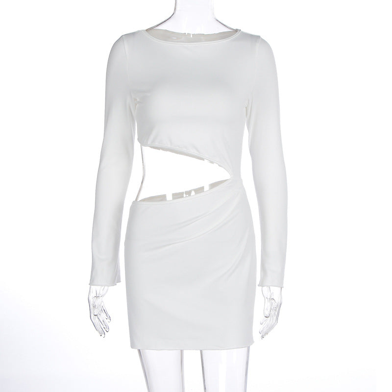 Robe moulante courte à col rond, ajourée et découpée, pour femme, collection automne-hiver