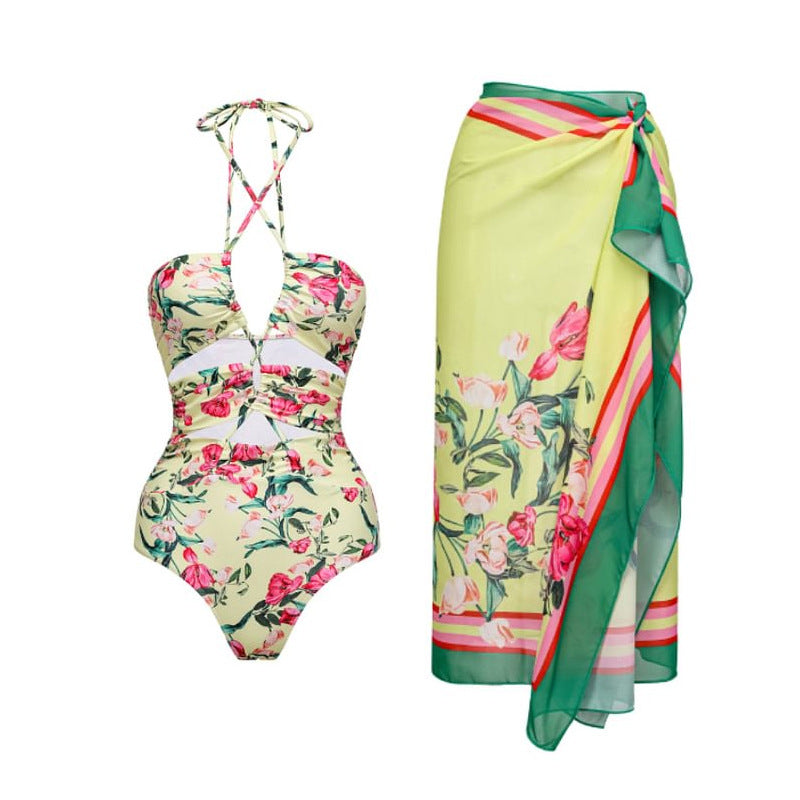 Robe de bain pour femme, style vintage, motif floral, ajourée