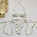 Solid Color Three Point Mini Bikini Sexy Backless Lace up Split Swimsuit Women Bikini