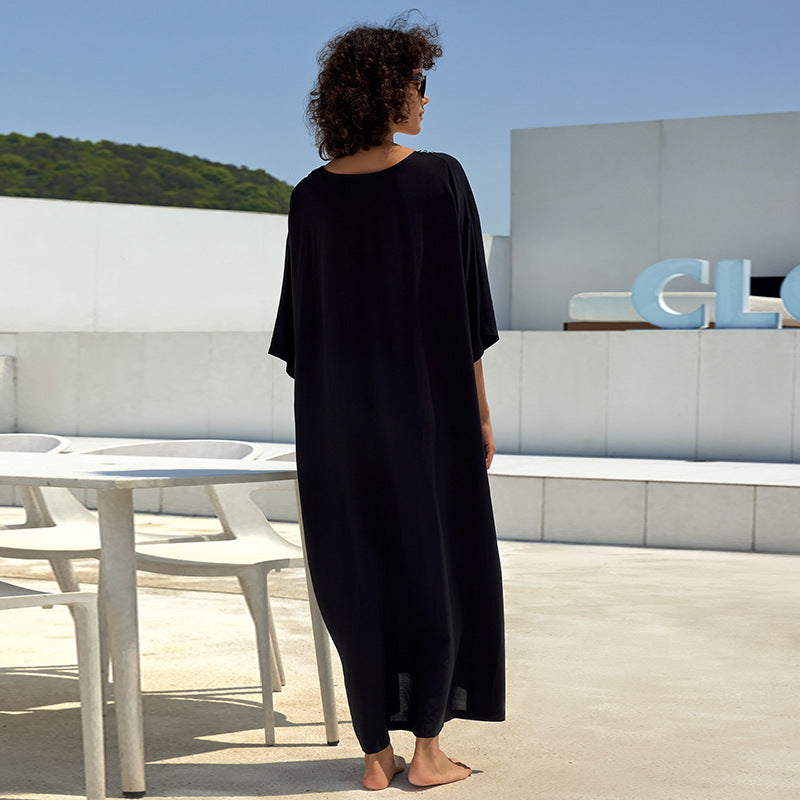 Robe longue de plage ample en coton imprimé, veste, paréo, chemisier