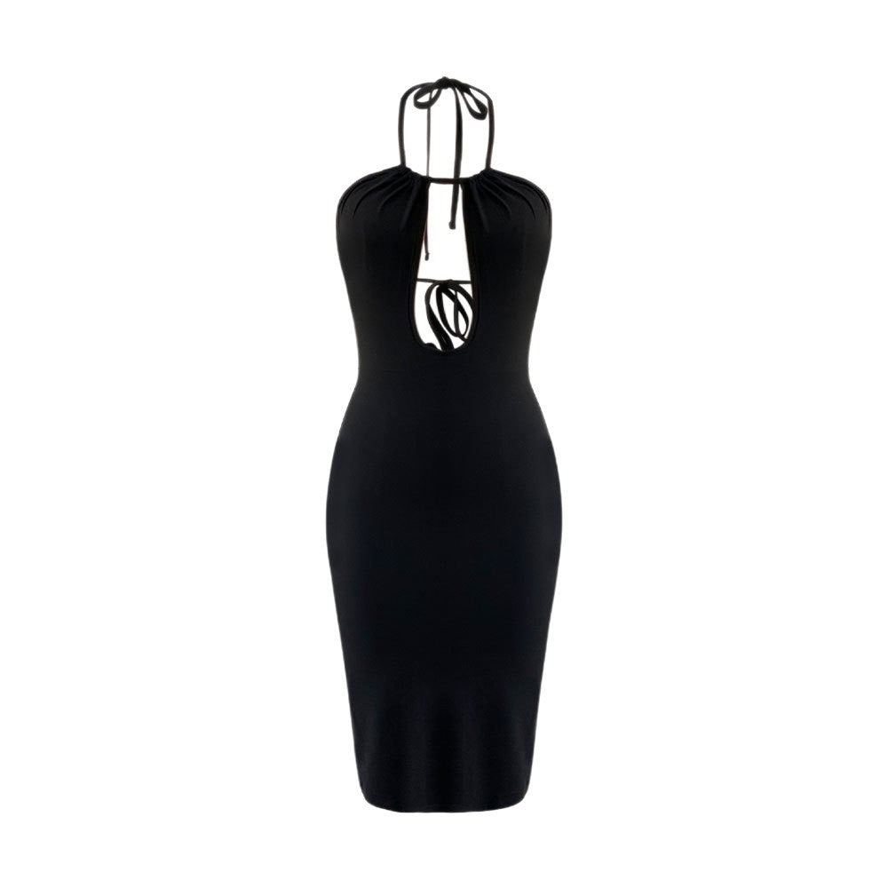 Robe Licou Sexy Évidée Femme Été Plage Mer Dos Nu Fendue Ajustée Coupe Slim Niche Sexy