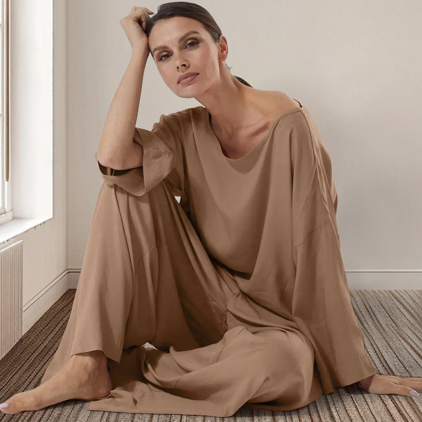 Herbst Neuheit lockere lässige einfache Homewear Modal Langarmhose Damen Pyjama