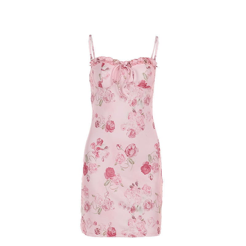 Blumenmuster Sexy Hosenträgerkleid Damen Freizeit Sexy Kleid