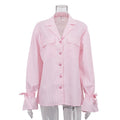 Chemisier français rayé à la mode pour femmes, printemps automne, imprimé, col, manches cloche, coupe ample, poches