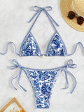 Maillot de bain bikini sexy orné de dentelle imprimée pour femme