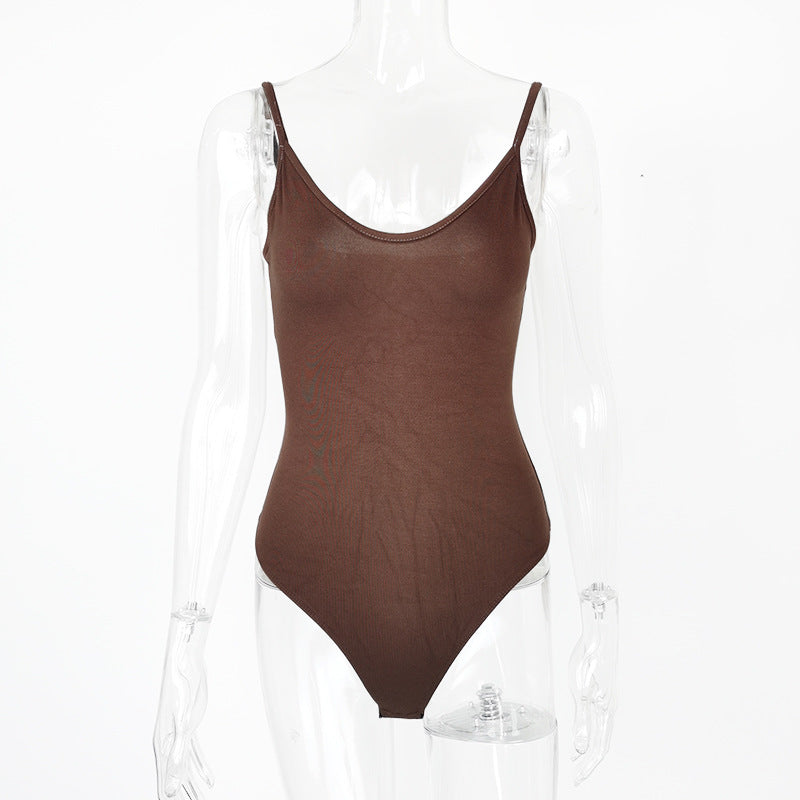 Sexy enger T-förmiger Bodysuit für Damen, Sommer, rückenfrei, V-Ausschnitt, Träger-Bodysuit