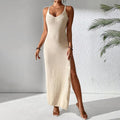Sexy Hollow Out Cutout Sexy Slim Fit Durchsichtiges Schlitz-Trägerkleid Gestricktes Strandkleid Damen