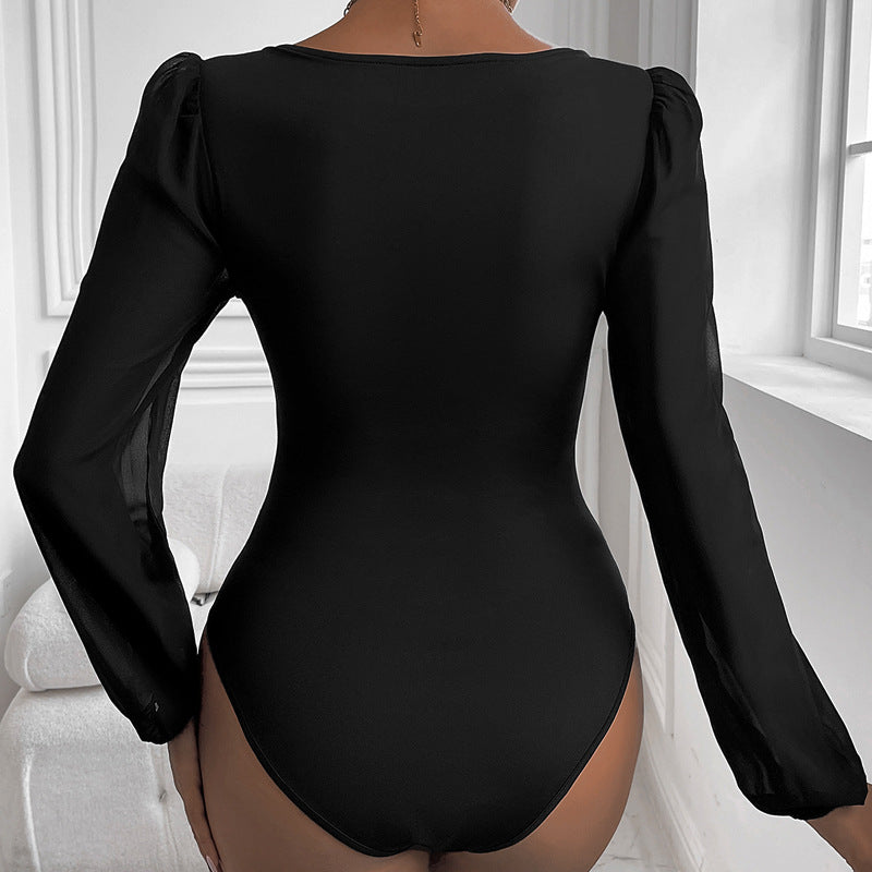 Combinaison Femme Col V en Maille Noire