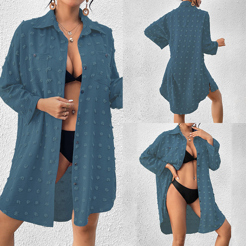 Urlaub Sonnenschutz Kleidung Damen Strandjacke Strand-Cover-Up Hemd mit Knopfleiste Badeanzug Überwurf