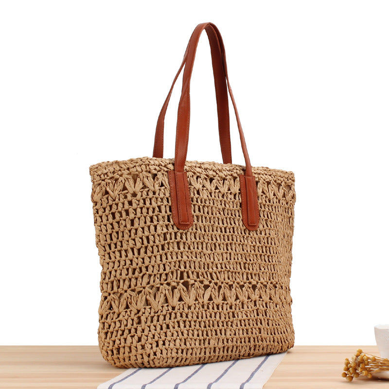 Sac de plage découpé en paille tissée pour femme, sac à bandoulière décontracté d'été, creux