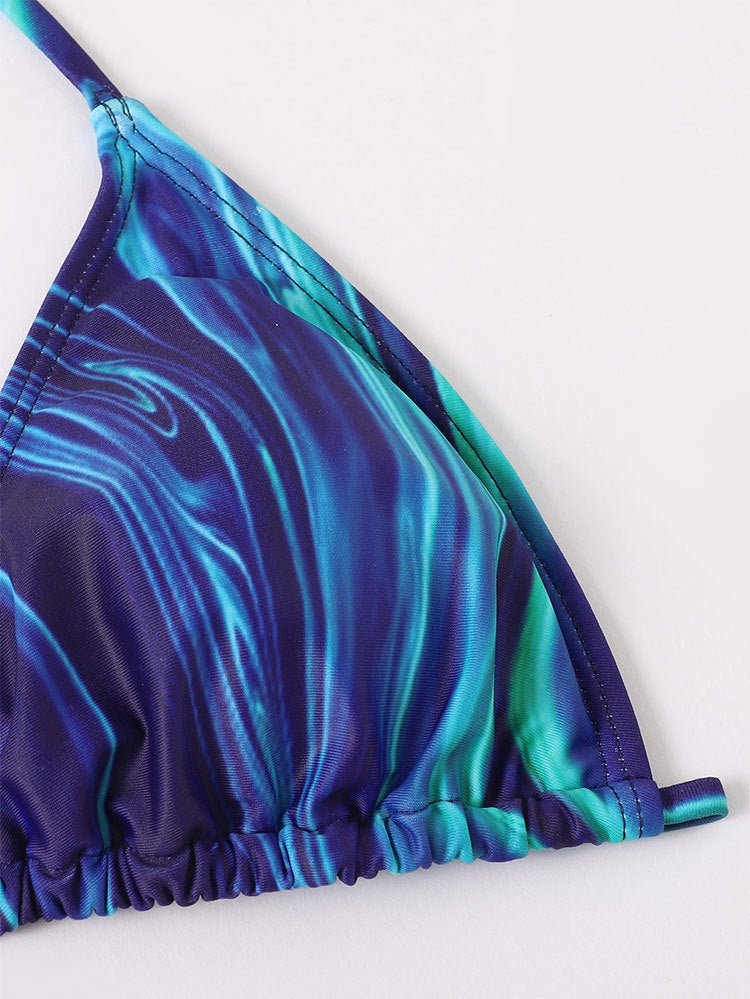 Maillot de bain deux pièces licou à manches longues pour femmes Maillot de bain bikini trois pièces sexy imprimé pour femmes Été