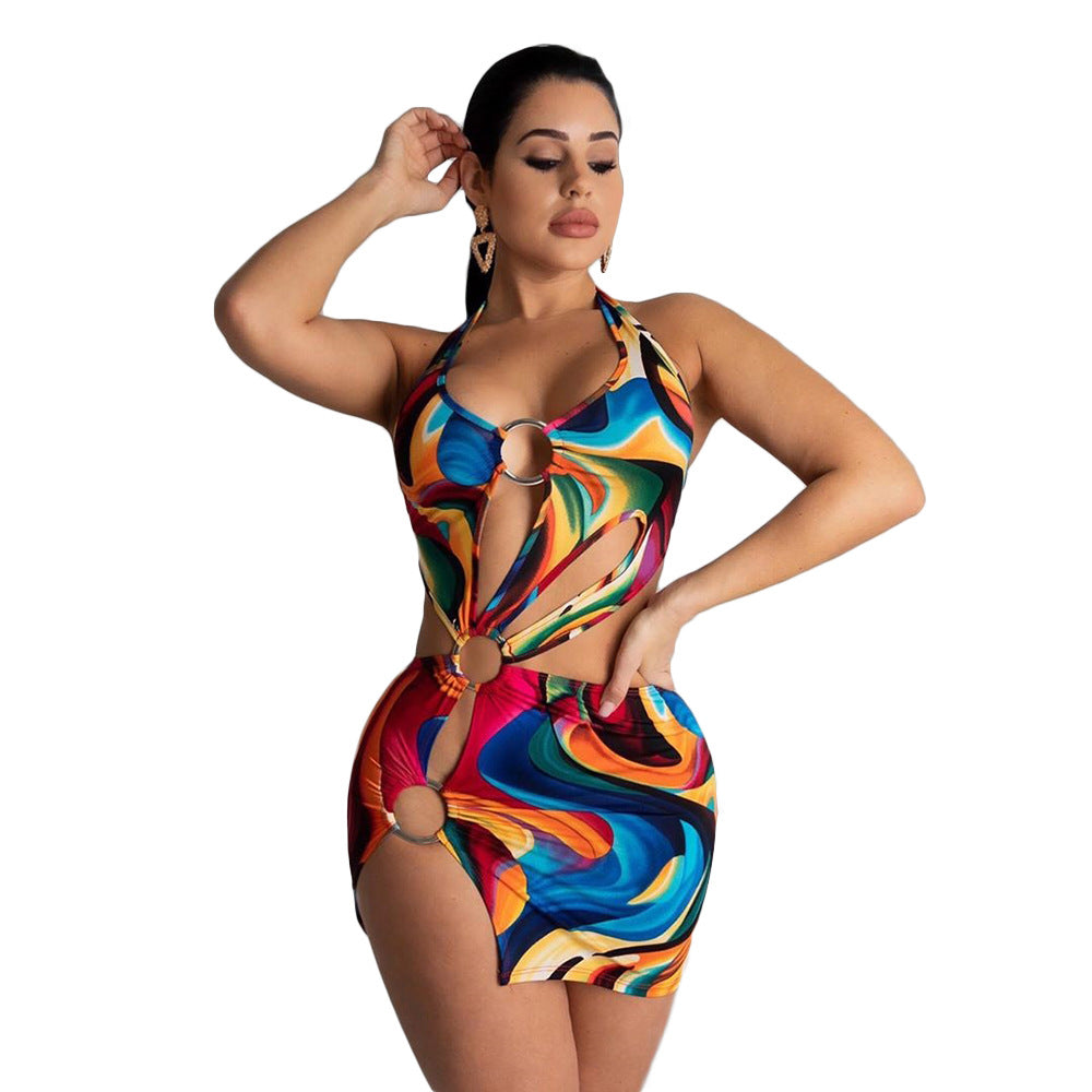 Damenbekleidung Damen Badeanzug Bunt Bedrucktes Kleid
