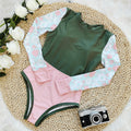 Bademode Einfarbig Bedruckt Patchwork Langarm Surferanzug Sexy Rückenfreier Badeanzug Damen Badeanzug