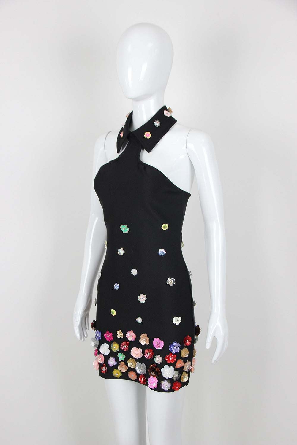 Robe Courte Bandage Sexy Printemps Fait Main Fleurie Halter pour Femmes