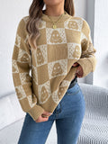 Herbst Winter Halloween Karierter Laternen-Langarm-Pullover Damenbekleidung