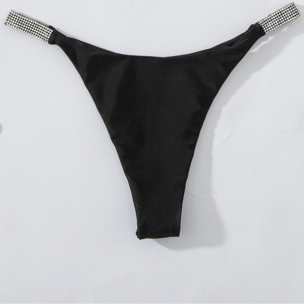 Short de bain bikini uni à strass pour femme