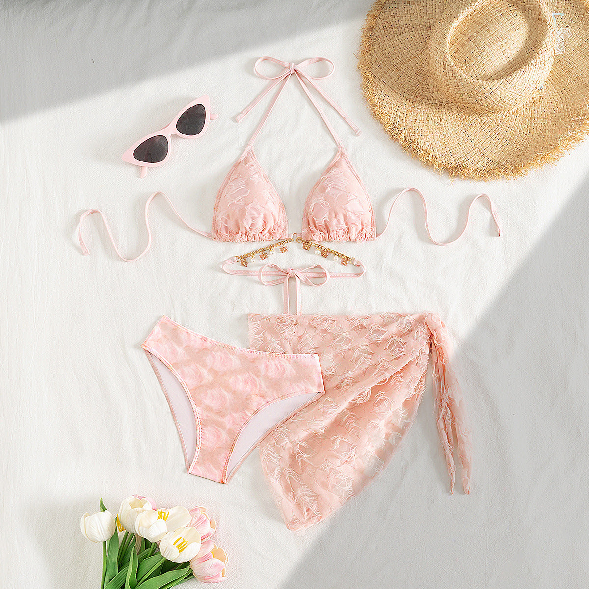 Maillot de bain femme à fort maintien, bikini à lanières, trois pièces