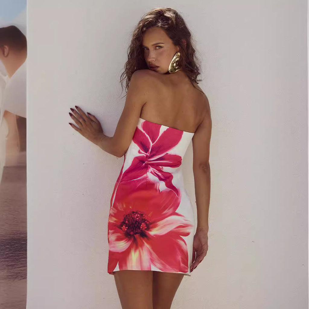 Robe courte moulante d'été sexy pour femme, style bustier à imprimé floral
