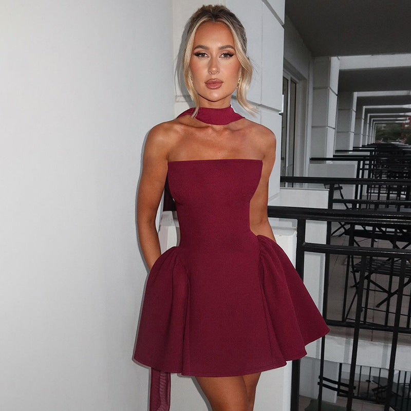 Damen Kleidung Winter Sexy Hinten Reißverschluss Tube Top Kurzes Kleid