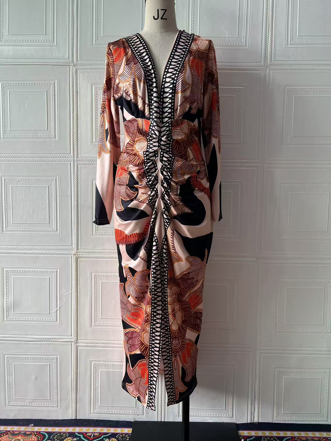 Robe imprimée à manches courtes et col en V pour femme, coupe slim, collection printemps